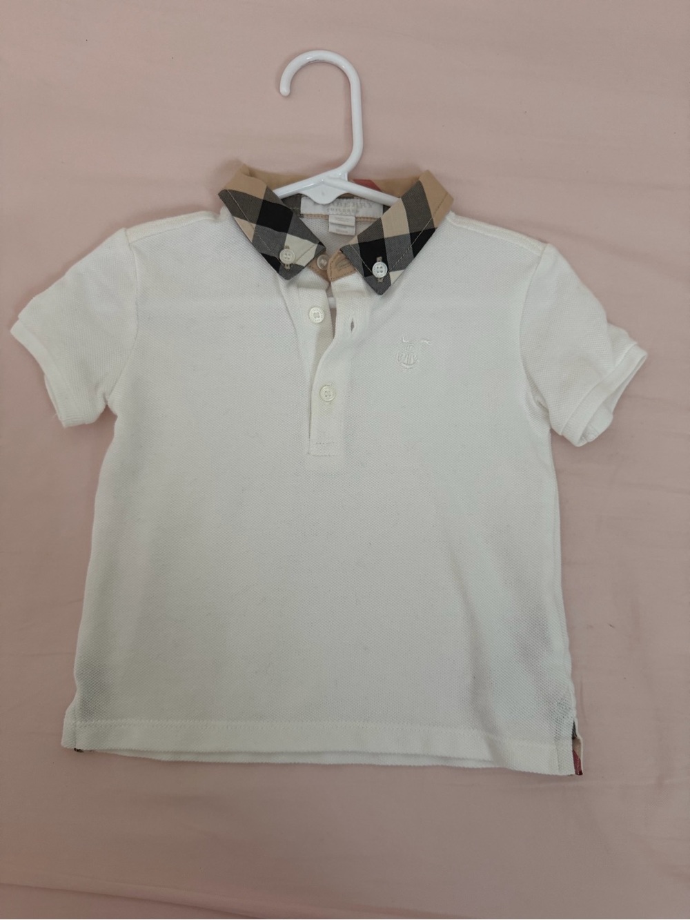 Burberry White Polo with Signature Check Collar - Kids